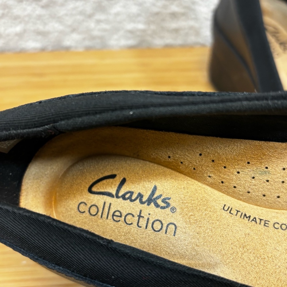 Clarks Sz 7 M Women's Suttyn Walk Leather Wedges Black Leather Shoe - Picture 4 of 8
